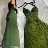 Green shiny elegant strap gradient long chiffon ball gown prom dress evening dress party dress HZ1023