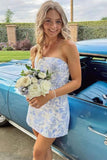 Blue floral elegant cute short bodycon homecoming dress prom dress party dress HZ1023