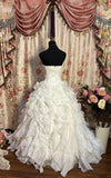 Ivory Fashion Elegant A-line Long Tulle Ruffle Ball Gown Evening Dress Wedding Dress HZ1023