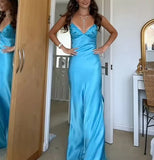 Blue Beaded Sequined Long Evening Gown Prom Dress Party Dress HZ1023