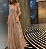 A line v neck tulle long prom dress evening dress HZ1023