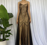 Golden Brown Vintage Fashion Elegant Exquisite Beading Long Chiffon Satin Tulle Ball Gown Evening Dress Party Dress Prom Dress HZ1023