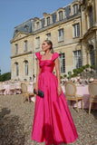 Pink Wide Strap Tube Top Fashion Elegant Long Satin Ball Gown Evening Dress HZ1023