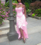 Pink Elegant Fashion Sweetheart Neckline Exquisite Beading Long satin lace Ruffled Ball Gown Evening Dress Party Dress HZ1023