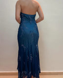 Dark Blue Fairy Mermaid Beaded Long Chiffon Formal Prom Evening Dress Wedding Guest Party Gown Dress Greek Halter Neck HZ1023