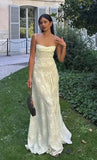 Ivory Tulle Spaghetti Strap Elegant Long Evening Gown Party Dress HZ1023