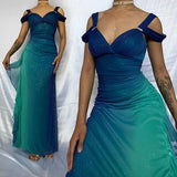 Blue shiny fashion gradient elegant spaghetti straps long chiffon elegant ball gown evening dress party dress HZ1023