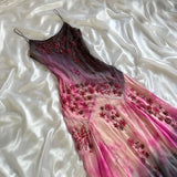 Pink Gradient Gorgeous Lightweight Exquisite Beaded Spaghetti Strap Long Chiffon Ball Gown Evening Gown Party Dress HZ1023