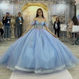 Blue shiny elegant cute sweet exquisite beaded long tulle princess ball gown, evening dress, adult ceremony dress HZ1023