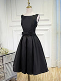Black elegant cute simple knee-length mid-length satin homecoming dress prom dress evening dress party dress HZ1023