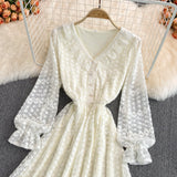Champagne V Neck Lace Long Dress Fashion Dress HZ1023