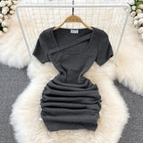 Design sense long sleeve slim fit wrinkled short Hip Wrap Dress HZ1023