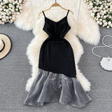 High sense V-neck suspender skirt with waist closed and thin fishtail buttock wrapped dress HZ1023