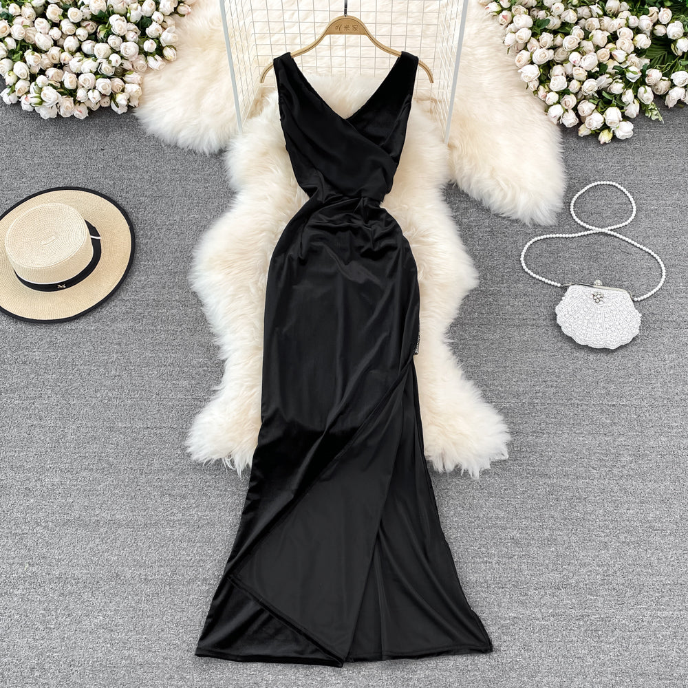 V-neck sexy dress high waist slim sleeveless Hip Wrap Dress long dress HZ1023