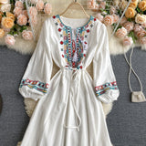 Simple Embroidered Long Sleeve Dress HZ1023
