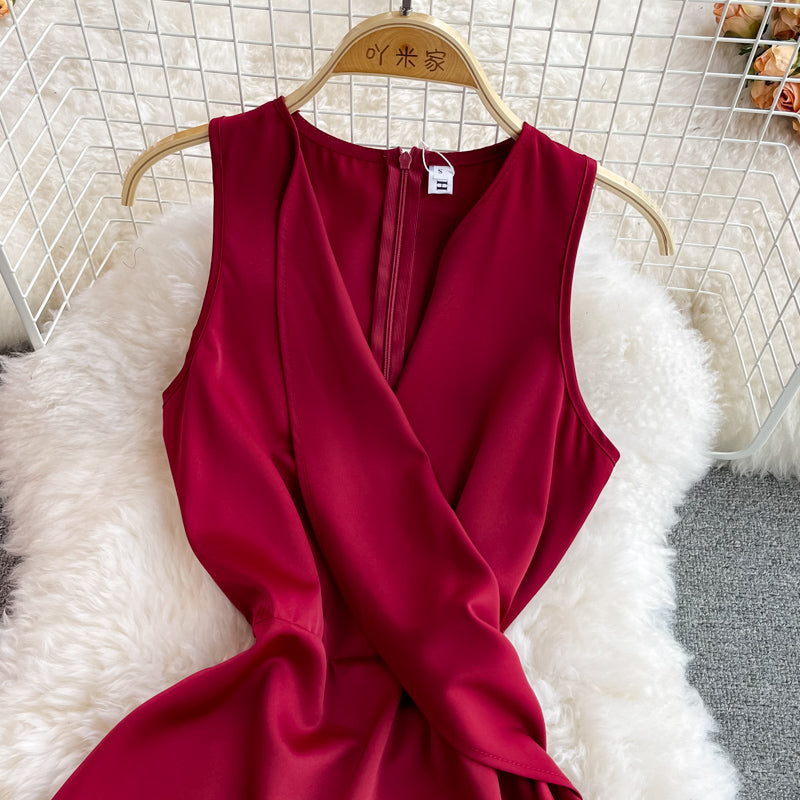 Red V Neck Short Dress Fashion Dress HZ1023
