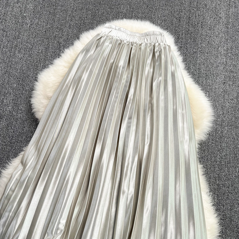 Versatile acetate SATIN HIGH WAIST slim pleated skirt HZ1023