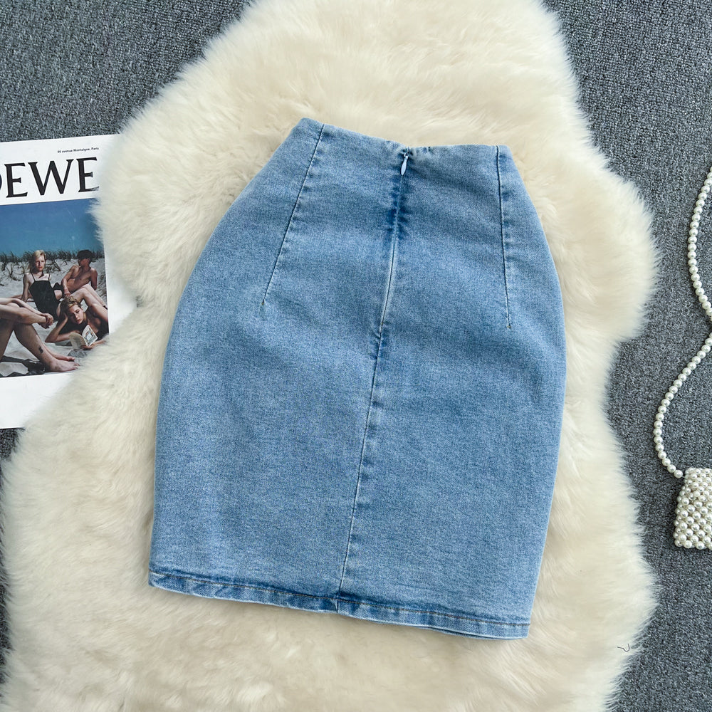 High waist slim A-line skirt versatile Hip Wrap short skirt HZ1023