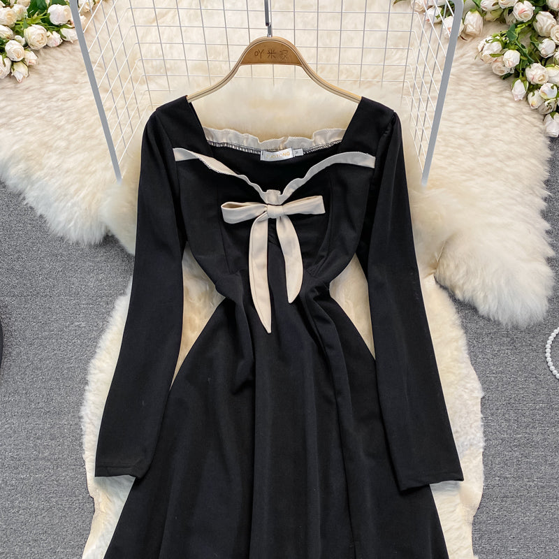 Black A Line Long Sleeve Dress A Line Fashion Dress HZ1023