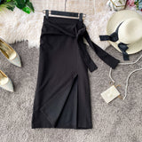 Versatile side slit skirt women's medium length high waist slim one-step skirt HZ1023