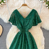 Cute V Neck Lace A Line Dress Fashion Dress HZ1023