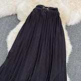 Versatile A-line pleated skirt, elastic waist, medium length, over Knee Skirt HZ1023