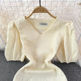 V-neck slim jacquard short A-line dress short sleeve HZ1023