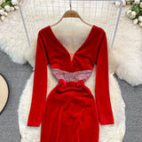 Sexy V Neck Velvet Beads Dress Fashion Dress HZ1023