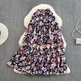 Small fresh high waist thin medium long floral skirt HZ1023