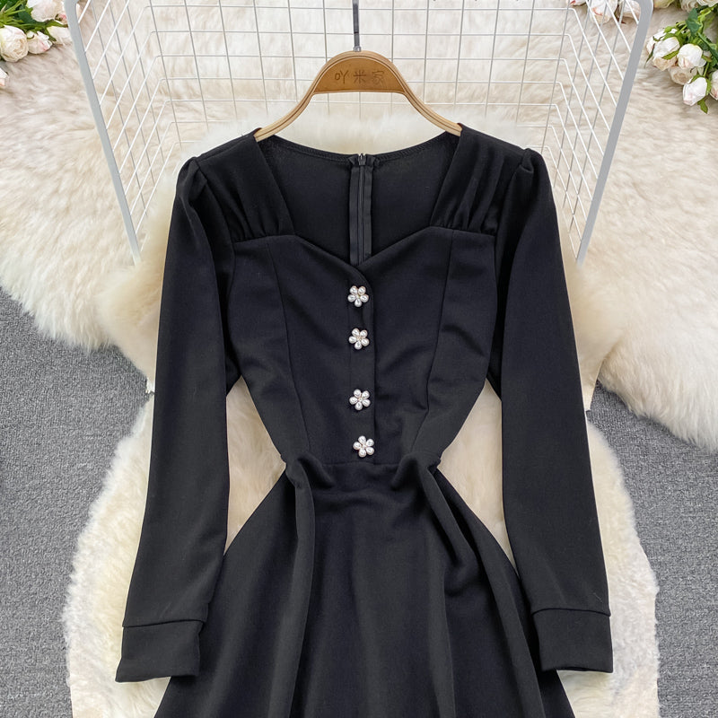 Black A Line Long Sleeve Dress Fashion Dress HZ1023