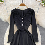 Black A Line Long Sleeve Dress Fashion Dress HZ1023