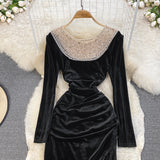 Black Velvet Long Sleeve Dress Fashion Dress HZ1023