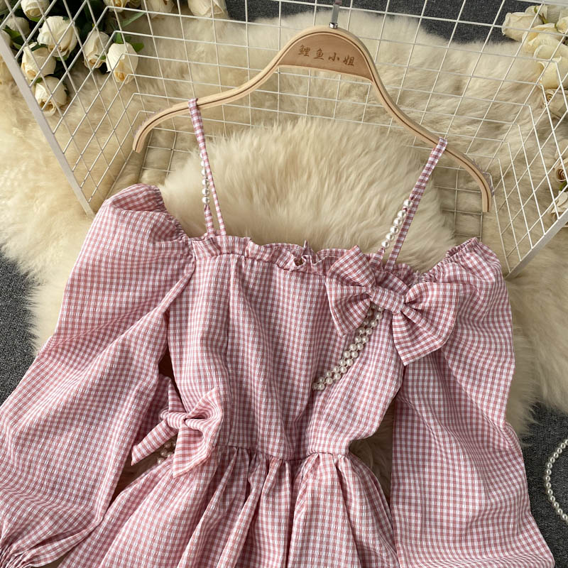 Cute Plaid Long Sleeve Dress Fashion Dress HZ1023