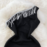 Sleeveless tassel diagonal neck Strapless Hip Wrap short dress HZ1023