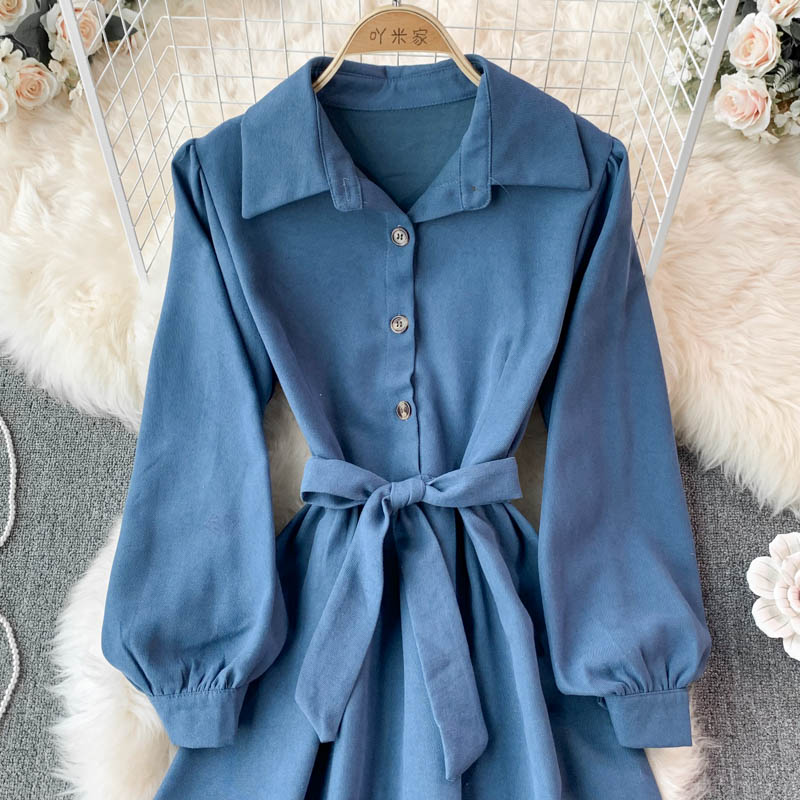 Sweet Long-Sleeved Corduroy Dress A Line Fashion Dress HZ1023