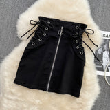 New strap zipper high waist denim skirt HZ1023