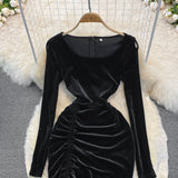 Black Velvet Long Sleeve Dress Sexy Dress HZ1023