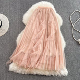 Elastic waist super fairy irregular nail bead mesh skirt HZ1023