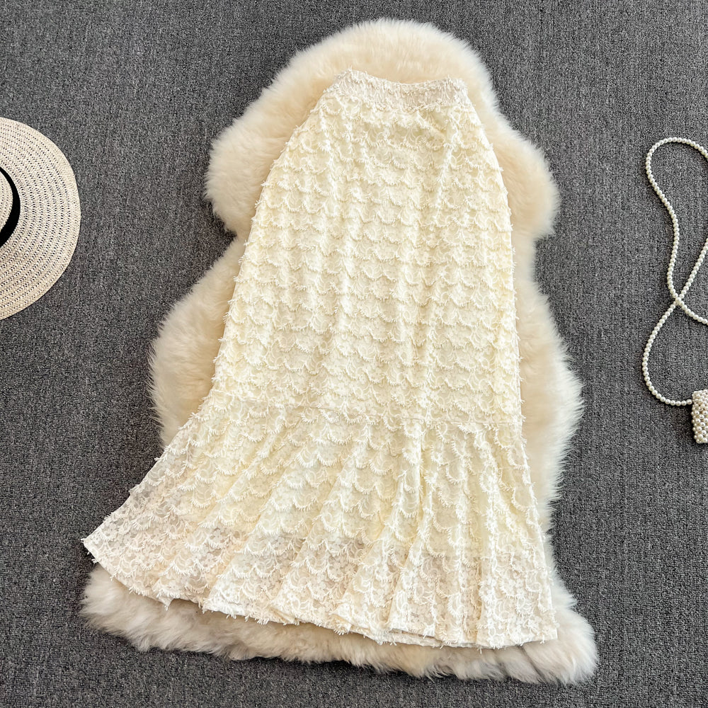 High waist, thin, medium and long, knee length lace fishtail skirt, female HZ1023