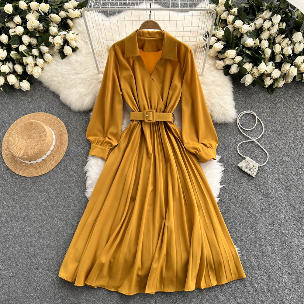Simple V Neck Long Sleeve Dress A Line Fashion Dress HZ1023