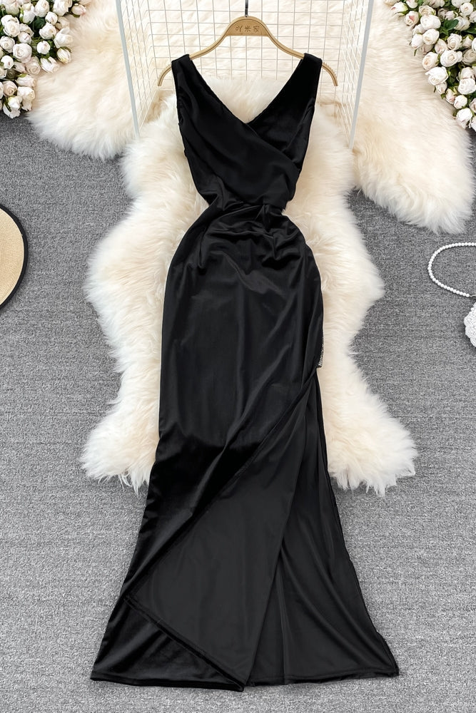 V-neck sexy dress high waist slim sleeveless Hip Wrap Dress long dress HZ1023