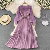 Elegant V Neck Long Sleeve Dress A Line Fashion Dress HZ1023
