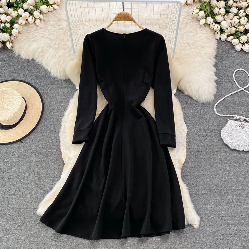 Black A Line Long Sleeve Dress Fashion Dress HZ1023