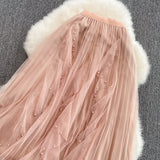 Elastic waist super fairy irregular nail bead mesh skirt HZ1023