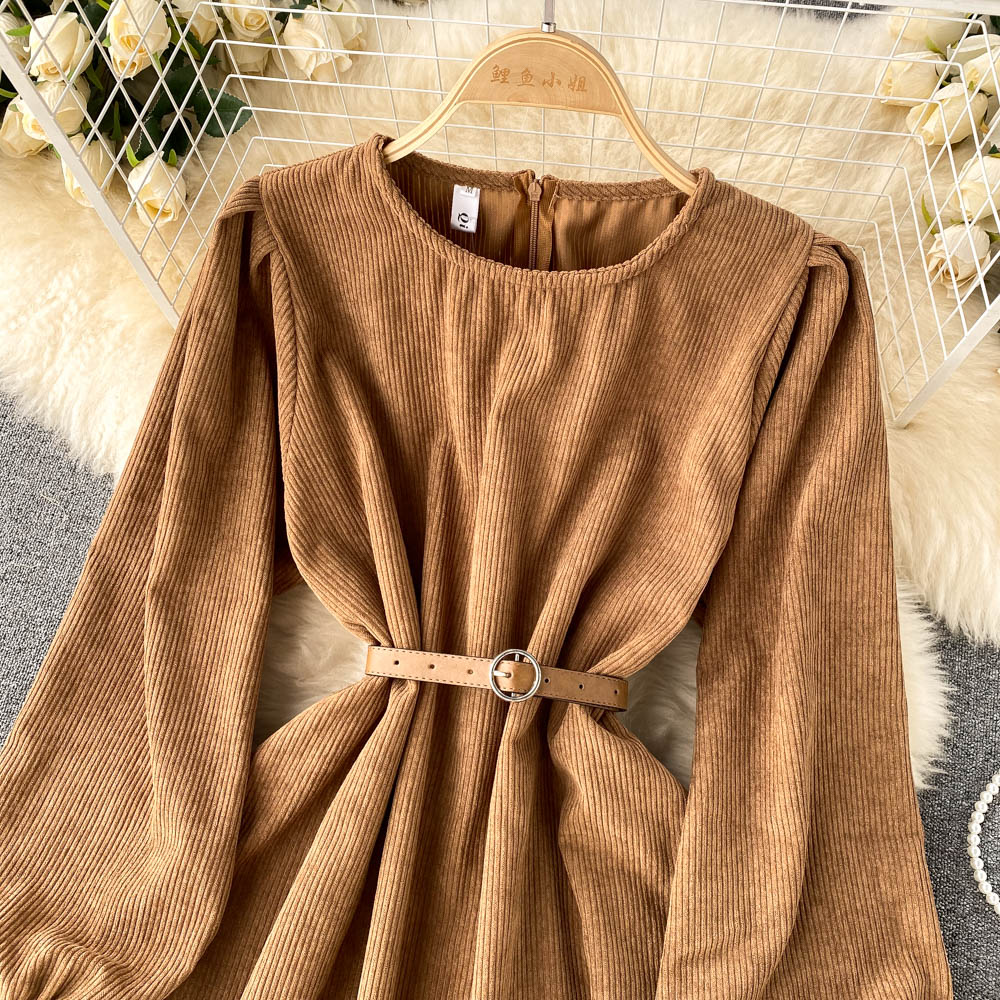 Simple Corduroy Long Sleeve Dress Fashion Dress HZ1023