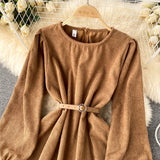 Simple Corduroy Long Sleeve Dress Fashion Dress HZ1023