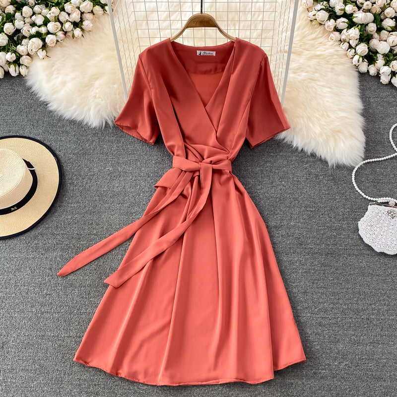 Simple V Neck Short Dress Fashion Dress HZ1023