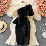 Stylish One Shoulder Satin Short Dress Party Dress HZ1023