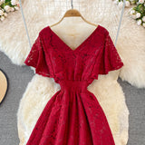 Cute V Neck Lace A Line Dress Fashion Dress HZ1023