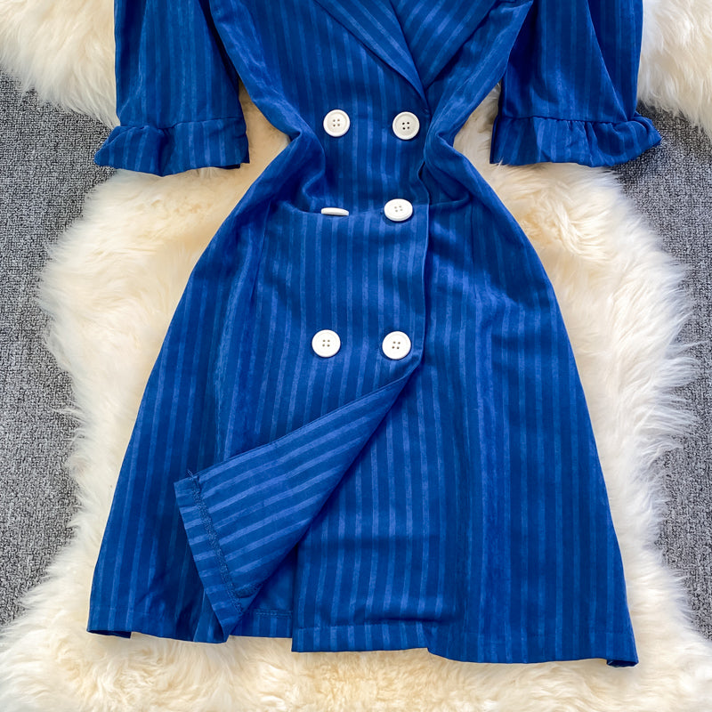 Blue Double-Breasted Striped Dress HZ1023